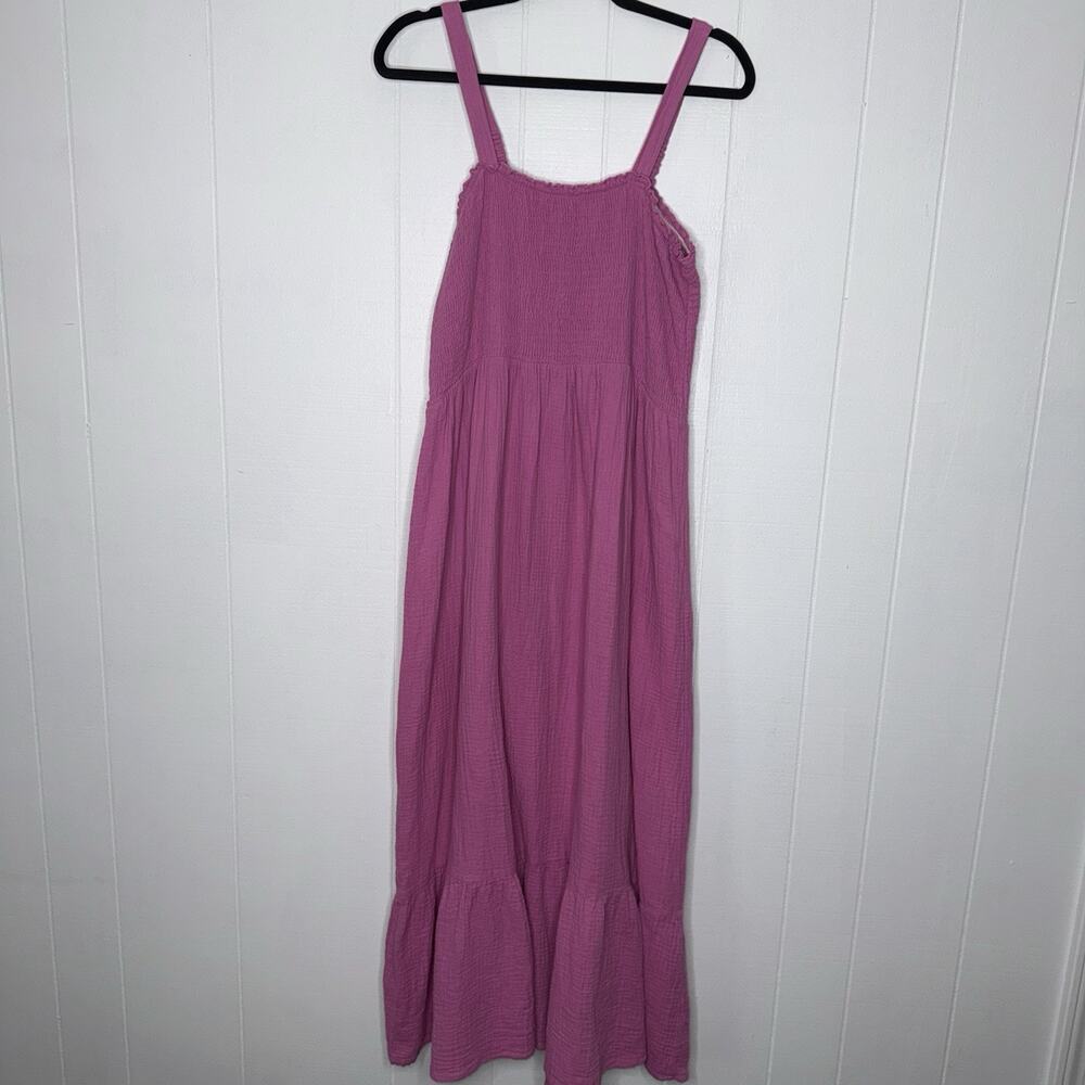 Raviva Women’s Smocked Gauze Maxi Dress Pink Sleeveless Size 2X